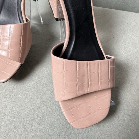 Qupid Tarra Blush Croc Crocodile Vegan Leather Block Heel Sandals Slides Mules 8 - Picture 3 of 8